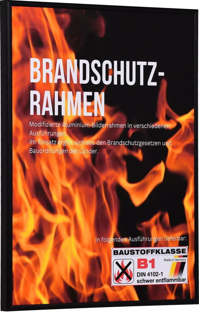 Seitenansicht eines schwarzen Brandschutzrahmens aus einem Halbrundprofil und eloxiertem Aluminium