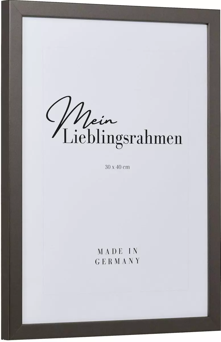 Seitenansicht eines platinfarbenen Bilderrahmens mit geschlossener, glatter Oberfläche und würfelförmigem Profil