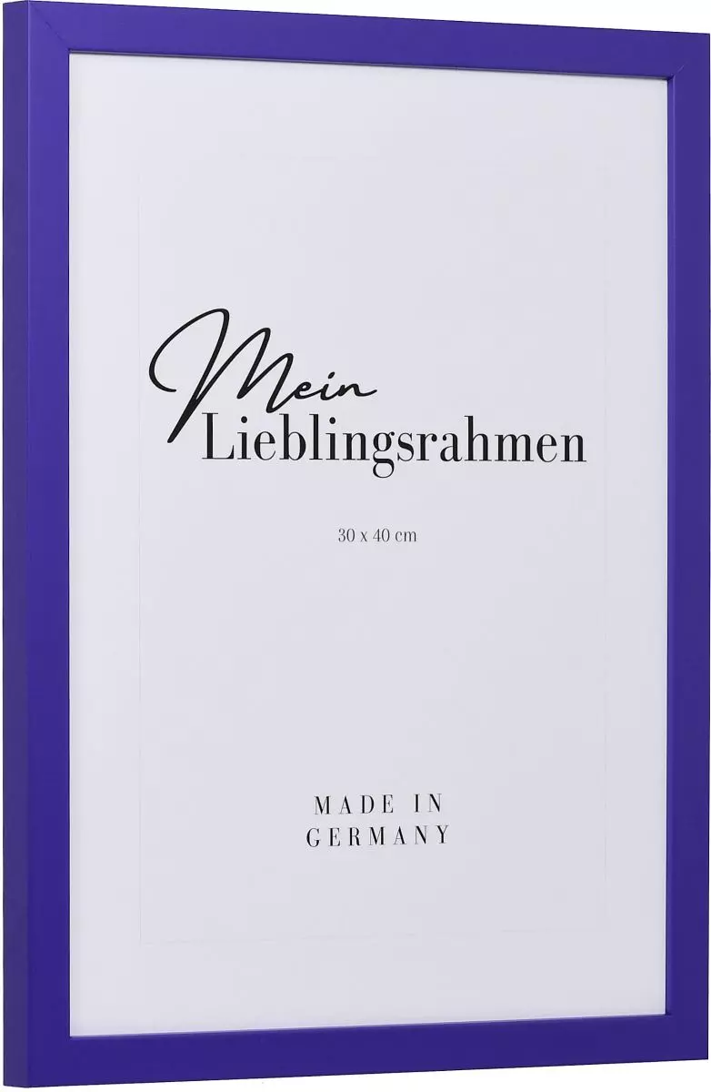 Seitenansicht eines lila Bilderrahmens mit geschlossener, glatter Oberfläche und würfelförmigem Profil