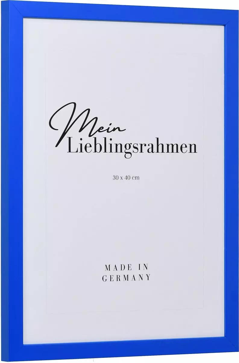 Seitenansicht eines marineblauen Bilderrahmens mit geschlossener, glatter Oberfläche und würfelförmigem Profil