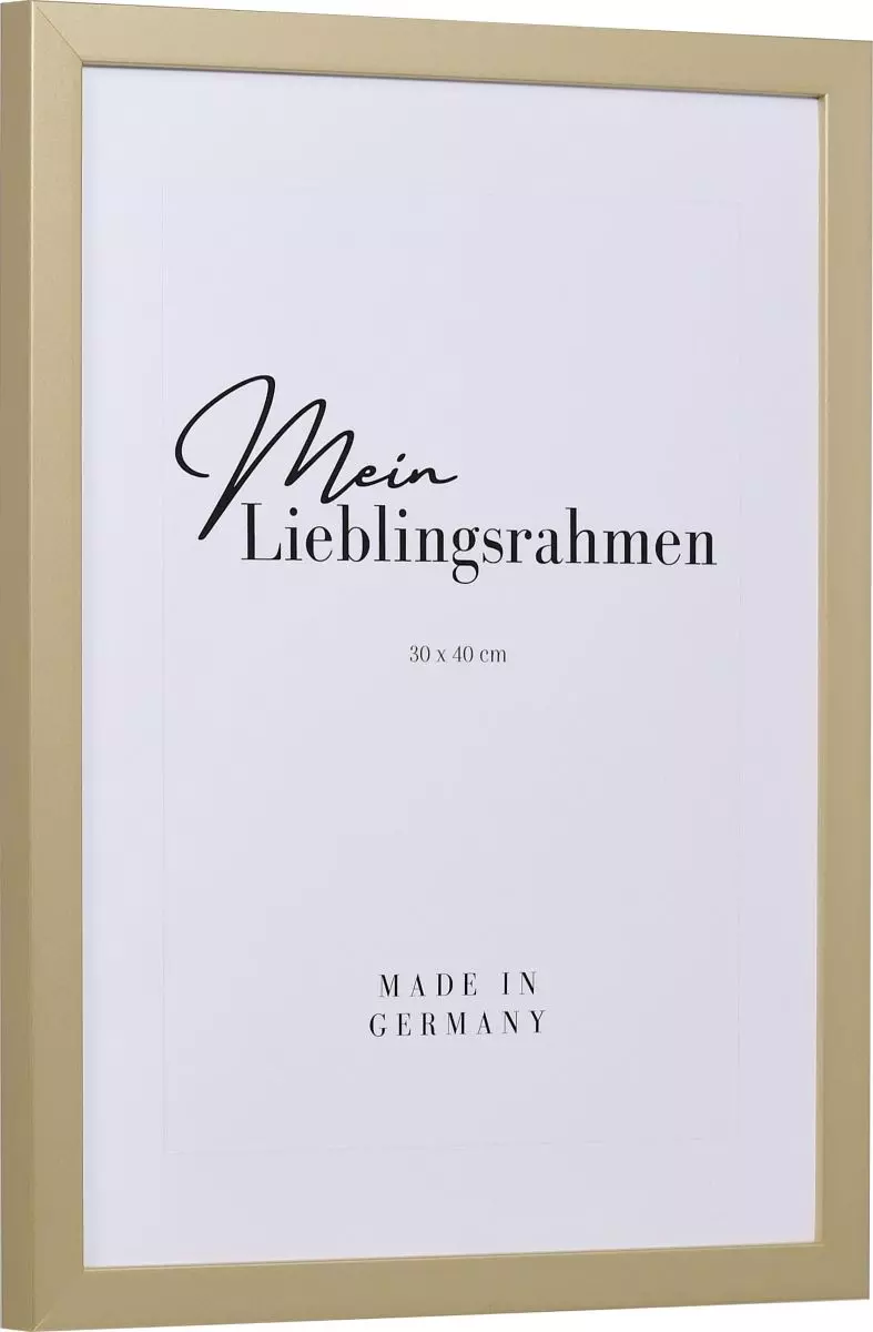 Seitenansicht eines goldenen Bilderrahmens mit geschlossener, glatter Oberfläche und würfelförmigem Profil