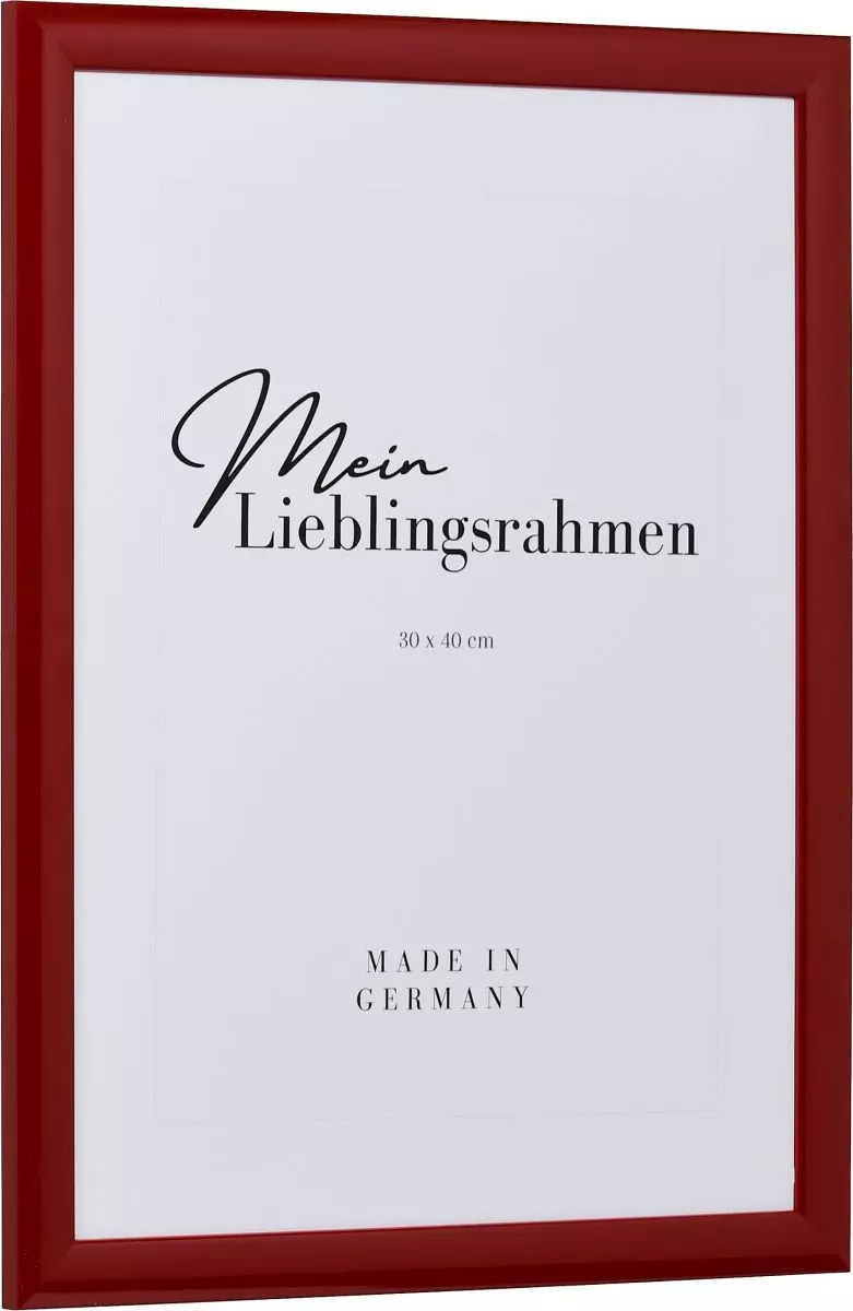 Seitenansicht eines roten Hochglanz-Holzrahmens mit leicht abgerundeten Kanten