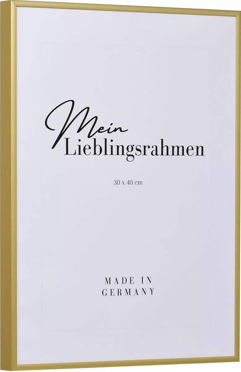 Seitenansicht eines goldenen, sehr formstabilen Aluminiumrahmens mit patentiertem Eckverbindersystem 