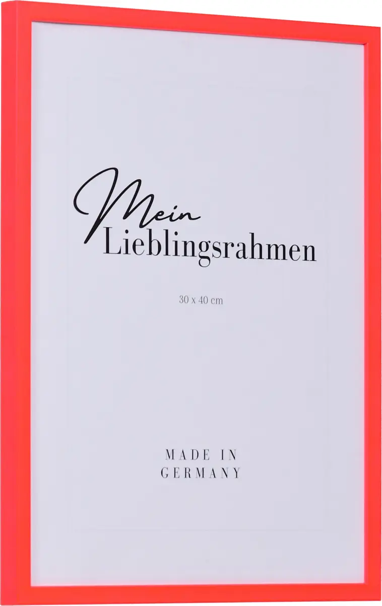 Seitenansicht eines Holzbilderrahmen im modernen Stil in der Farbe Neonrot