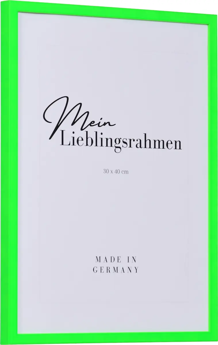 Seitenansicht eines Holzbilderrahmen im modernen Stil in der Farbe Neongrün